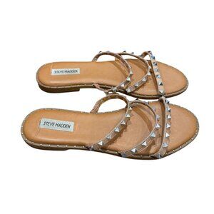 Steve Madden Light Brown Rhinestone Strappy Flat Sandals – Women’s 10